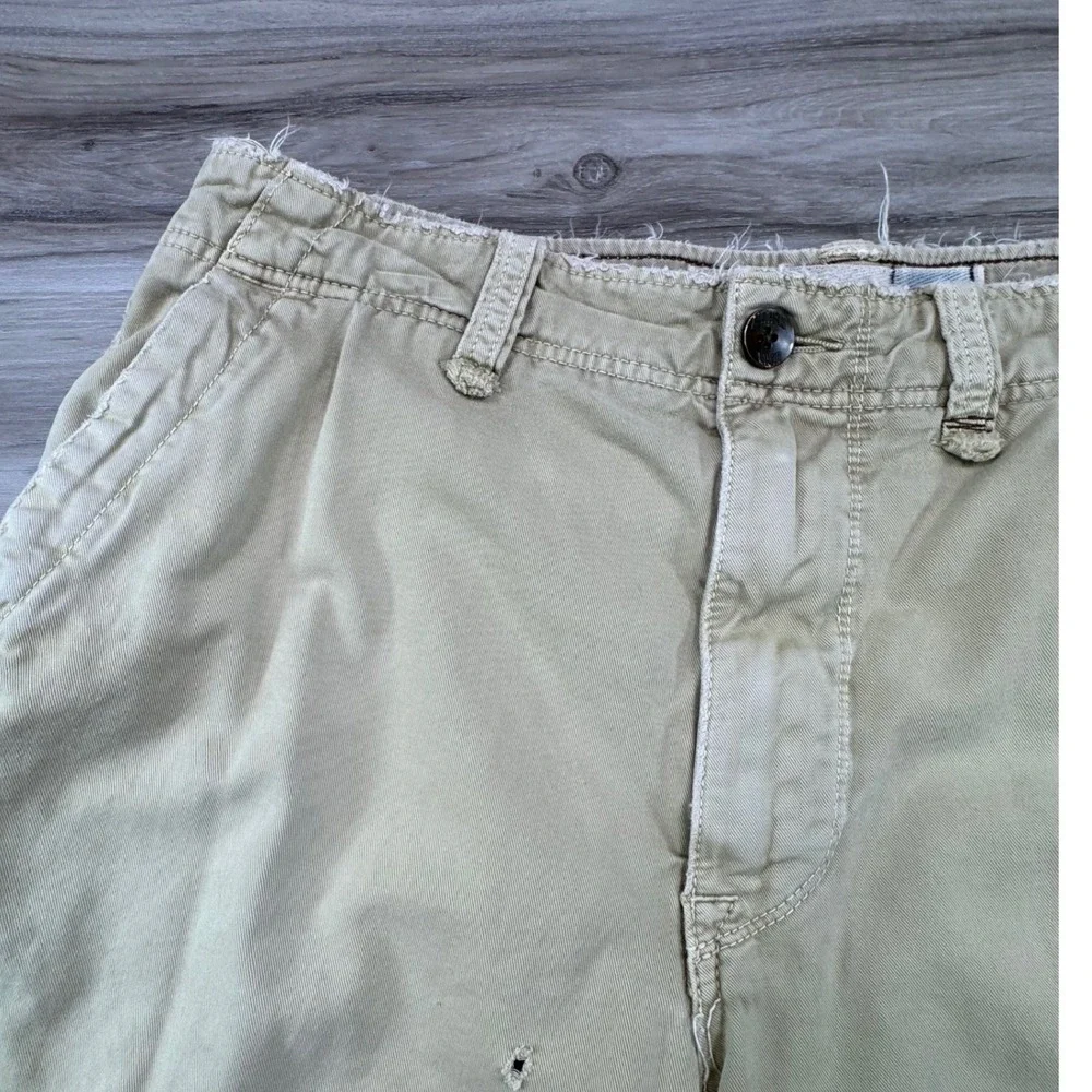 Vtg Y2K American Eagle Khaki Utility Shorts Mens 33 Distressed Raw Hem‎ Gropcore